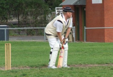 *Nothing will get through here: Darren Nagle at the crease at Ormond Park.